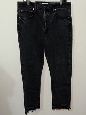 American Eagle AE77 Premium Straight Crop Jeans Black Raw Hem Women's Size 31